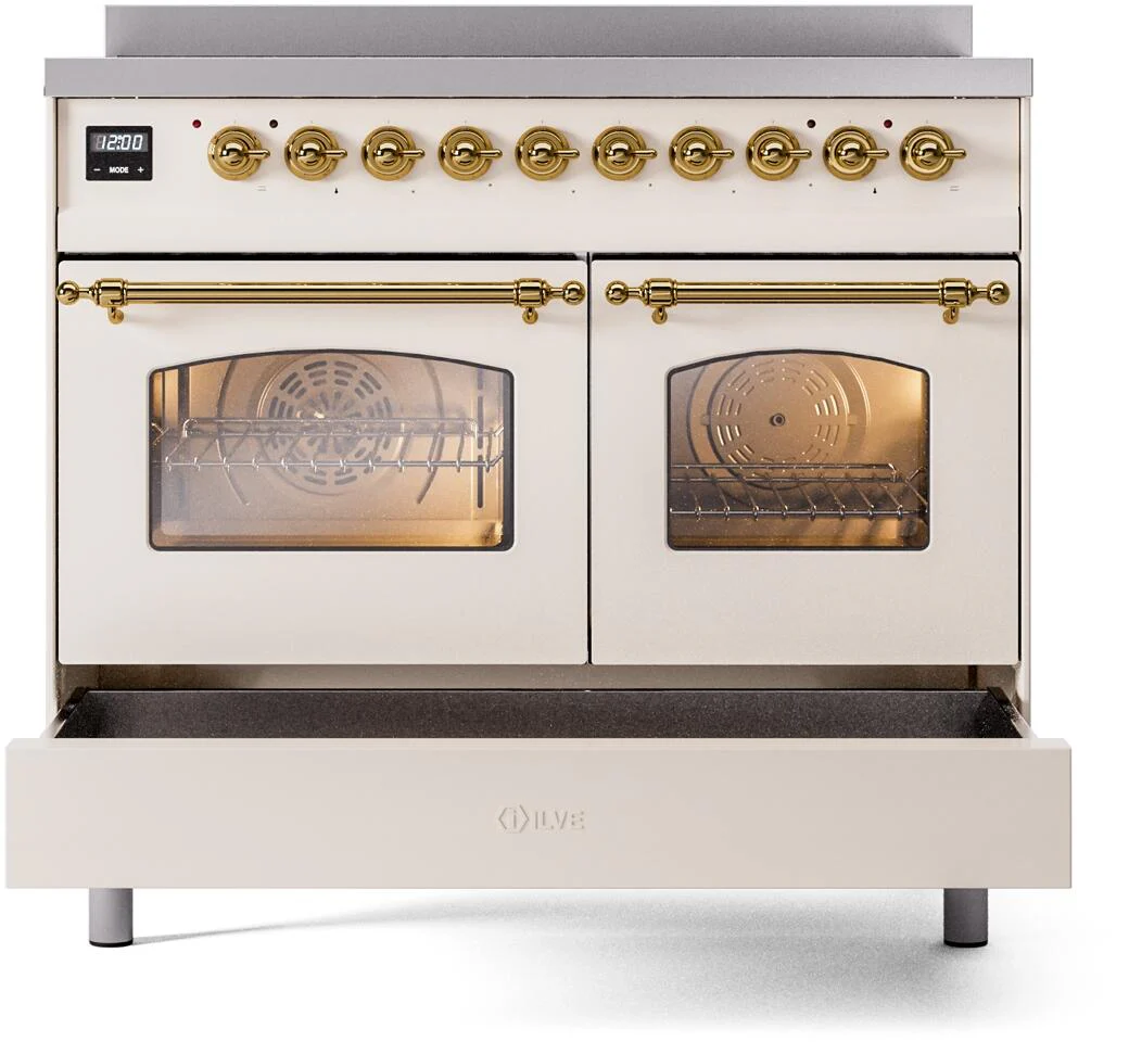 Ilve UPDI406NMPAWG Nostalgie Ii 40 Inch Electric Freestanding Range In Antique White With Brass Trim - Image 6