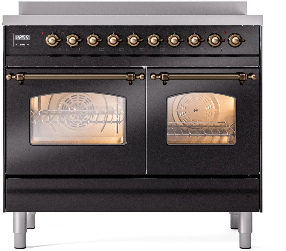 Ilve UPDI406NMPBKB Nostalgie Ii 40 Inch Electric Freestanding Range In Glossy Black With Bronze Trim - Image 2