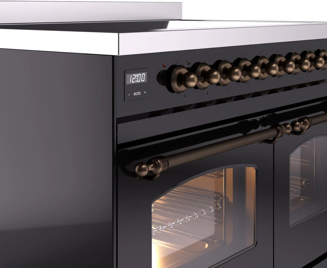 Ilve UPDI406NMPBKB Nostalgie Ii 40 Inch Electric Freestanding Range In Glossy Black With Bronze Trim - Image 7