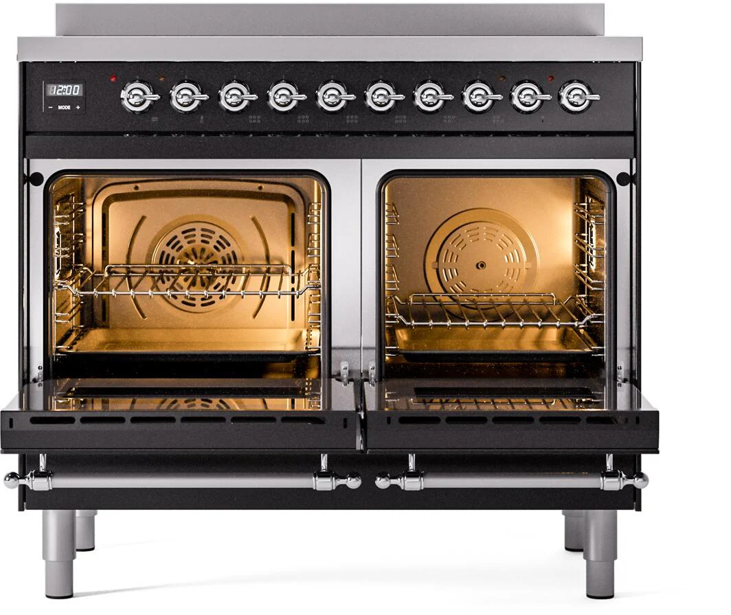 Ilve UPDI406NMPBKC Nostalgie Ii 40 Inch Electric Freestanding Range In Glossy Black With Chrome Trim - Image 3