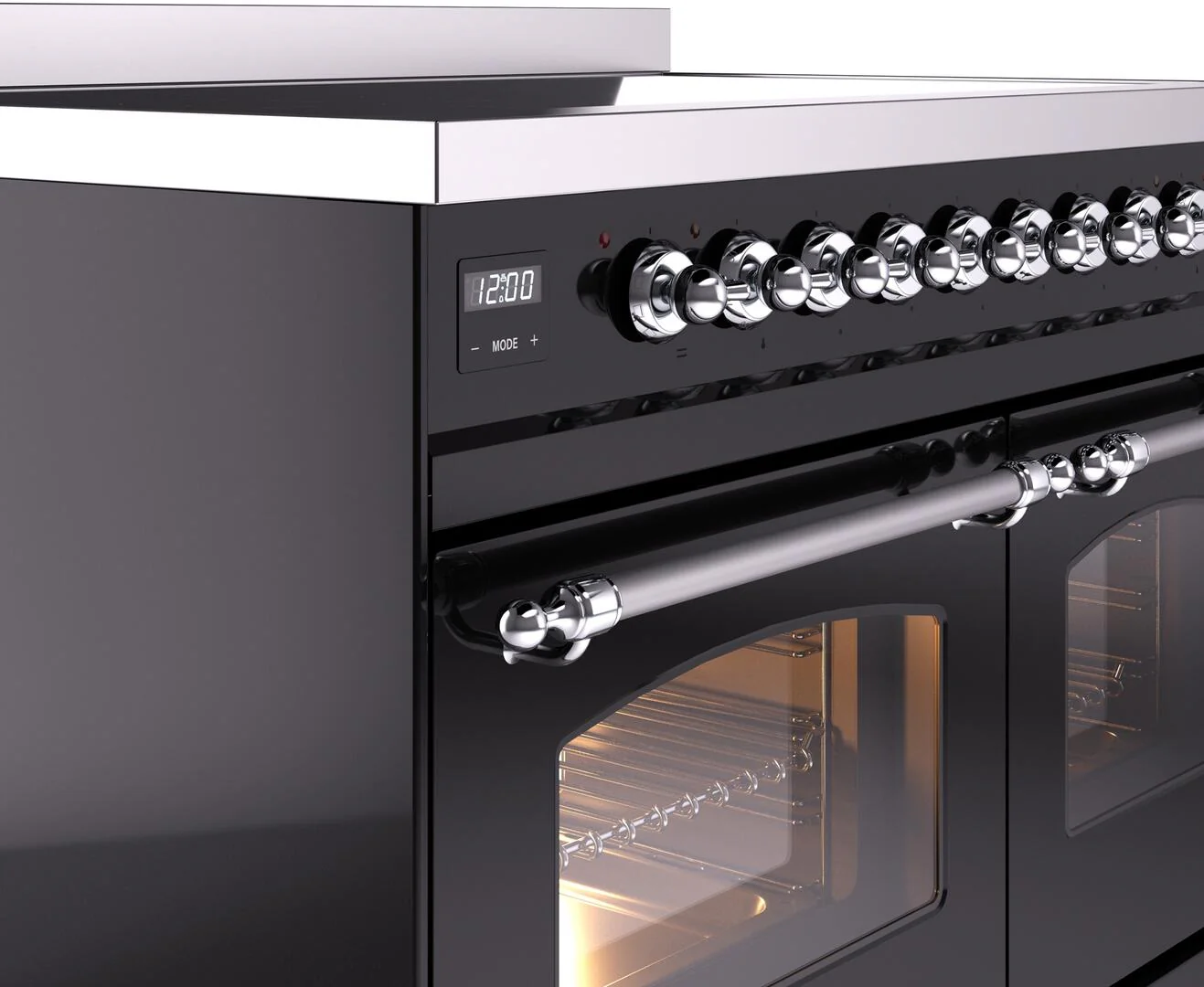 Ilve UPDI406NMPBKC Nostalgie Ii 40 Inch Electric Freestanding Range In Glossy Black With Chrome Trim - Image 7