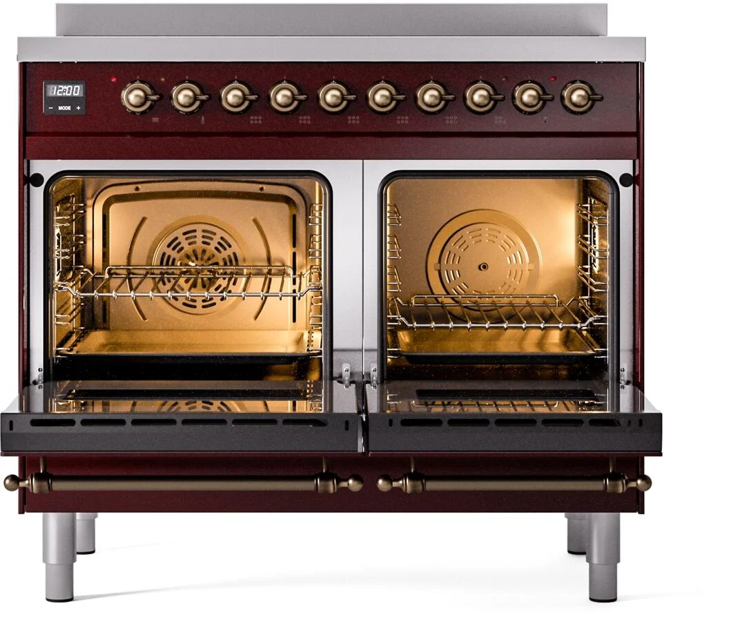 Ilve UPDI406NMPBUB Nostalgie Ii 40 Inch Electric Freestanding Range In Burgundy With Bronze Trim - Image 3