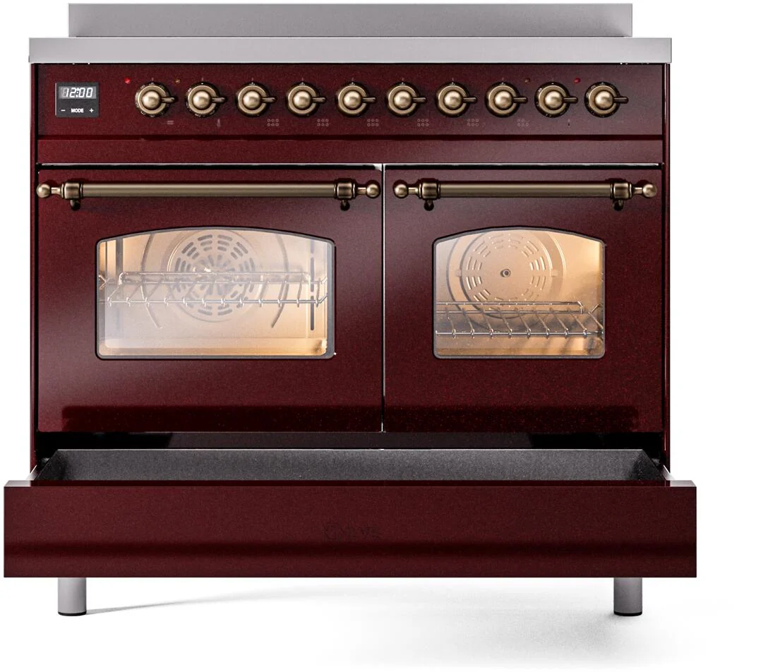 Ilve UPDI406NMPBUB Nostalgie Ii 40 Inch Electric Freestanding Range In Burgundy With Bronze Trim - Image 6