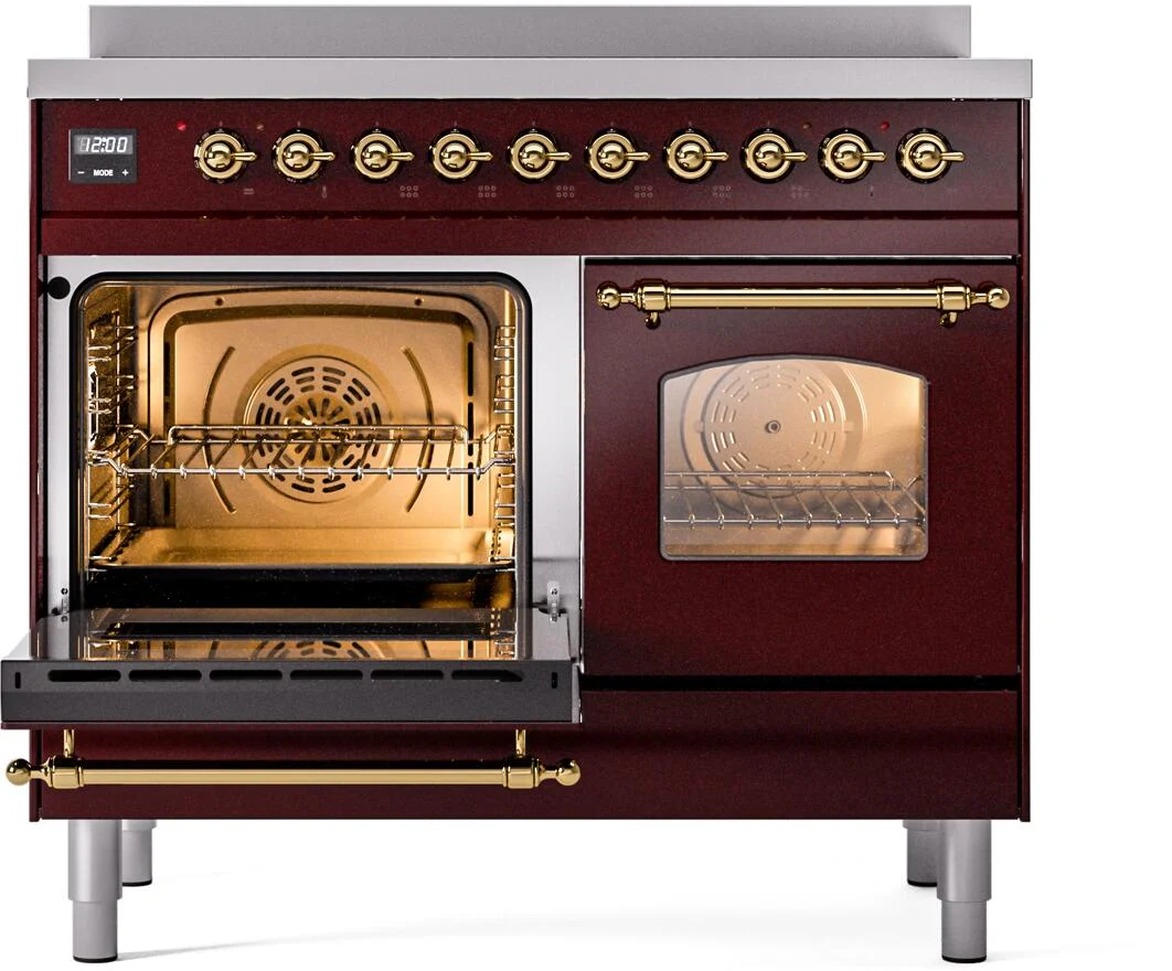 Ilve UPDI406NMPBUG Nostalgie Ii 40 Inch Electric Freestanding Range In Burgundy With Brass Trim - Image 4