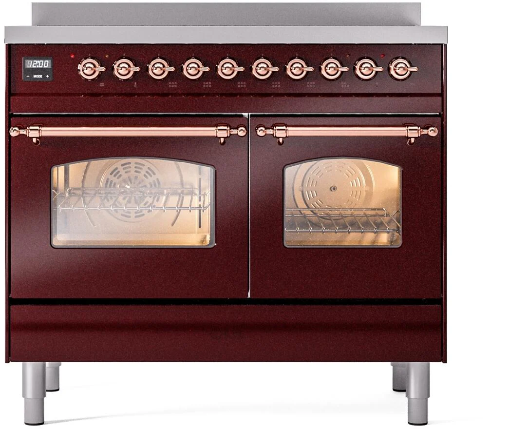 Ilve UPDI406NMPBUP Nostalgie Ii 40 Inch Electric Freestanding Range In Burgundy With Copper Trim - Image 2