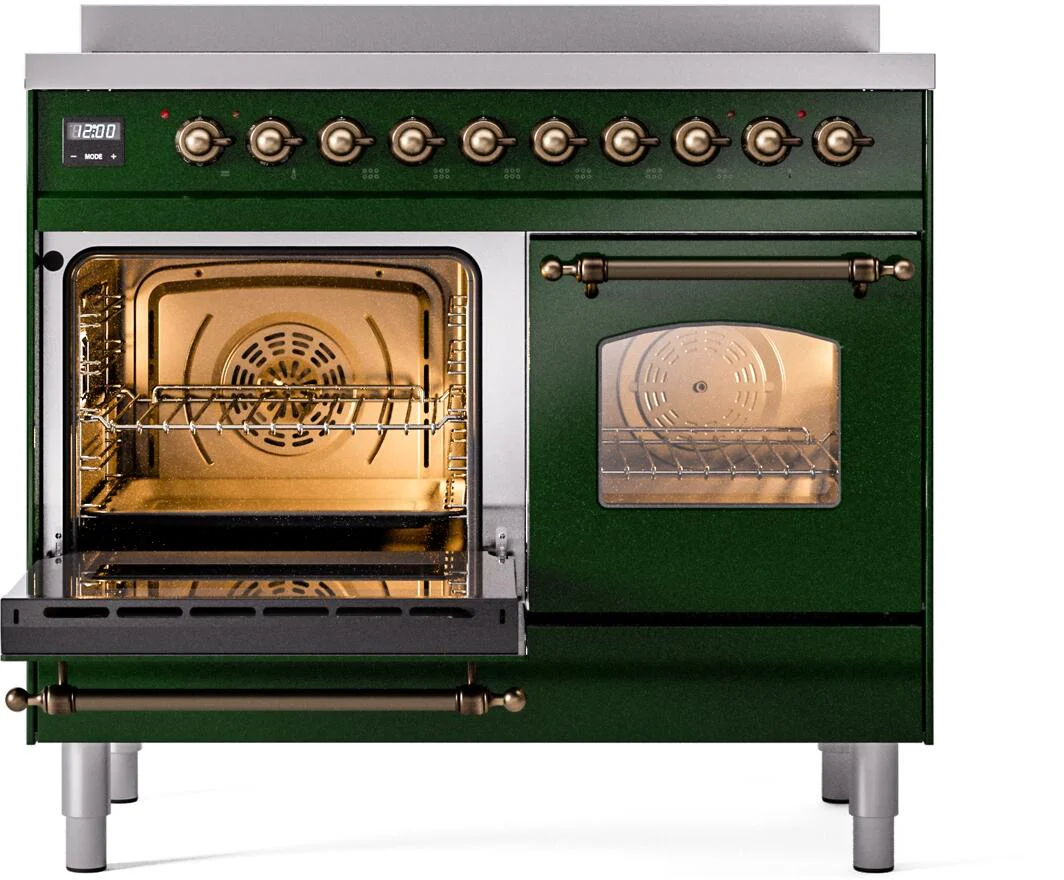 Ilve UPDI406NMPEGB Nostalgie Ii 40 Inch Electric Freestanding Range In Emerald Green With Bronze Trim - Image 4