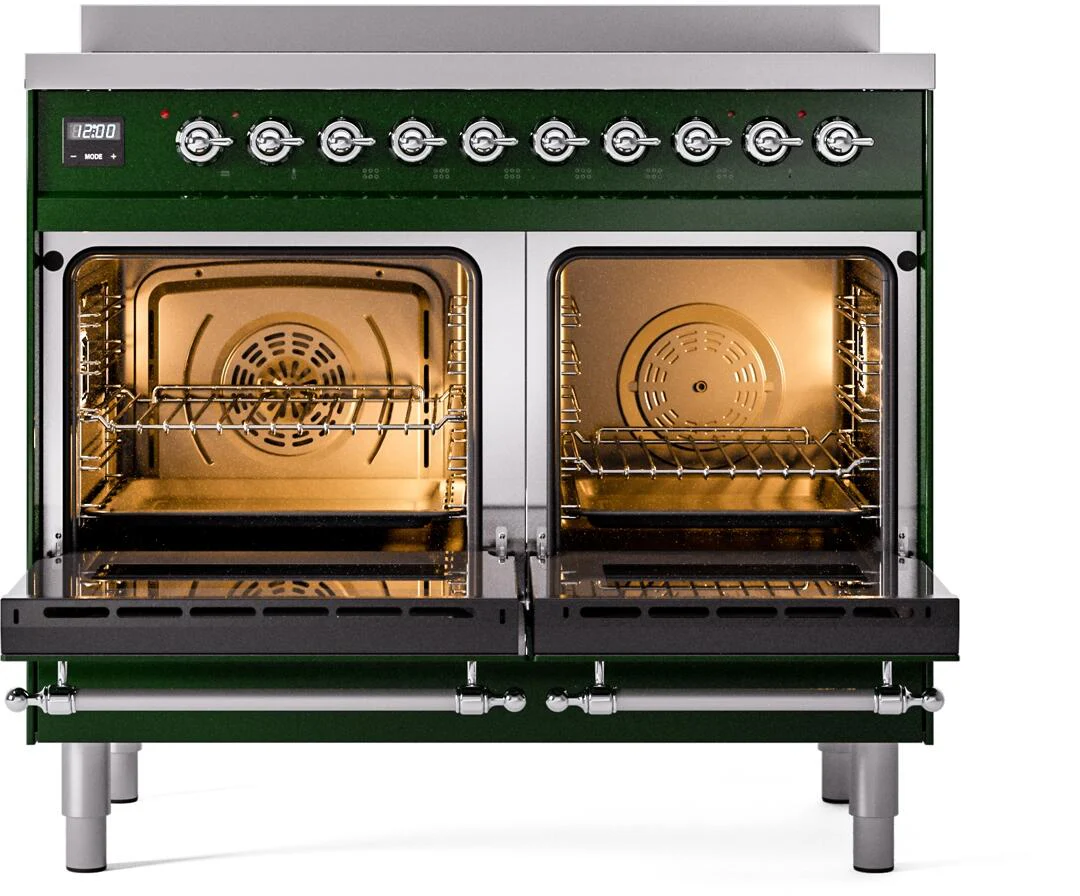 Ilve UPDI406NMPEGC Nostalgie Ii 40 Inch Electric Freestanding Range In Emerald Green With Chrome Trim - Image 3