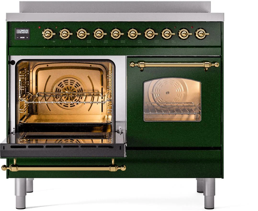 Ilve UPDI406NMPEGG Nostalgie Ii 40 Inch Electric Freestanding Range In Emerald Green With Brass Trim - Image 3