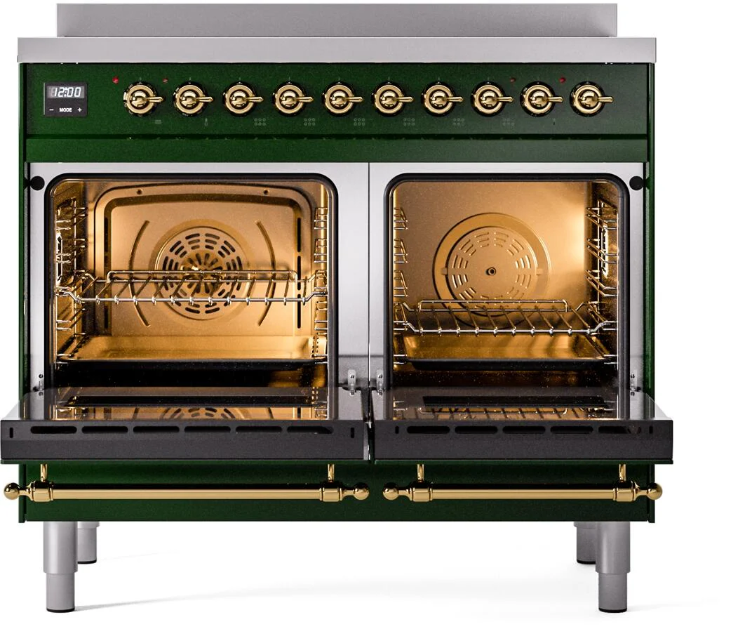 Ilve UPDI406NMPEGG Nostalgie Ii 40 Inch Electric Freestanding Range In Emerald Green With Brass Trim - Image 5