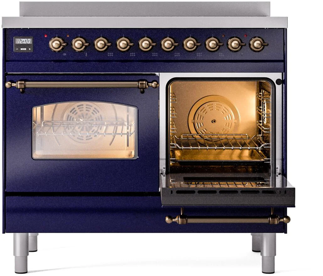 Ilve UPDI406NMPMBB Nostalgie Ii 40 Inch Electric Freestanding Range In Blue With Bronze Trim - Image 5