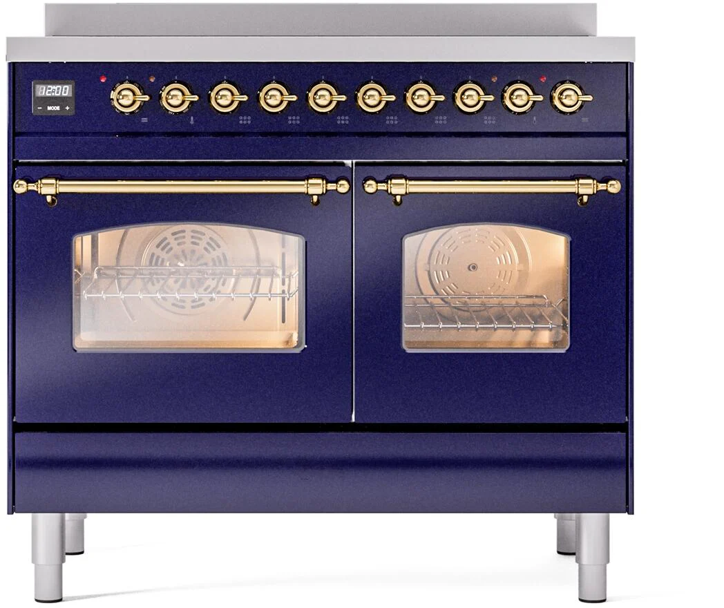 Ilve UPDI406NMPMBG Nostalgie Ii 40 Inch Electric Freestanding Range In Blue With Brass Trim - Image 2