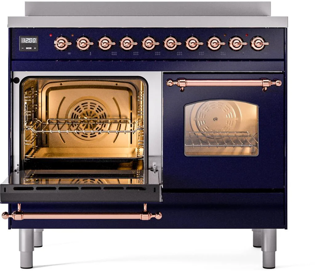 Ilve UPDI406NMPMBP Nostalgie Ii 40 Inch Electric Freestanding Range In Blue With Copper Trim - Image 4