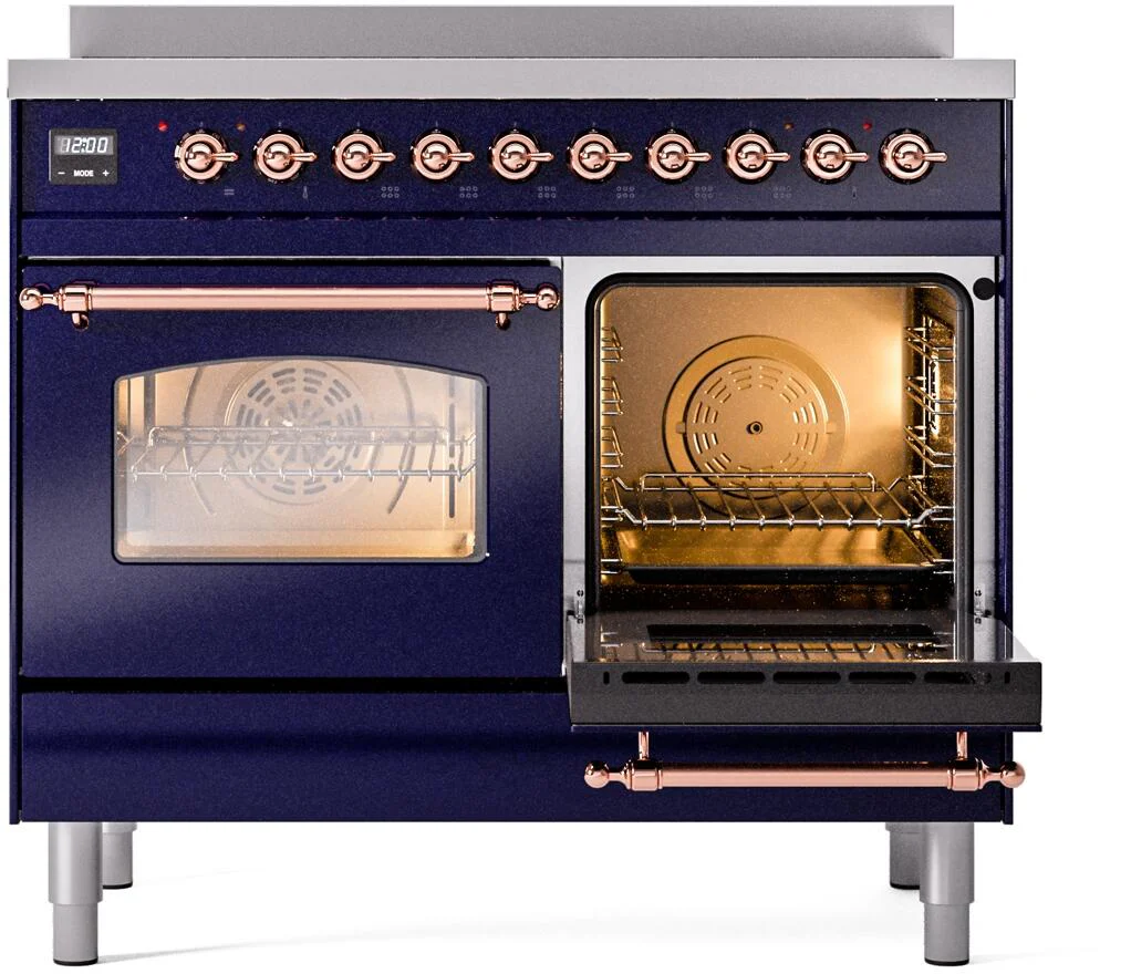 Ilve UPDI406NMPMBP Nostalgie Ii 40 Inch Electric Freestanding Range In Blue With Copper Trim - Image 5