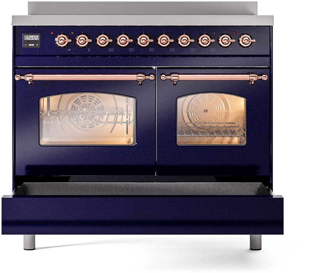 Ilve UPDI406NMPMBP Nostalgie Ii 40 Inch Electric Freestanding Range In Blue With Copper Trim - Image 6