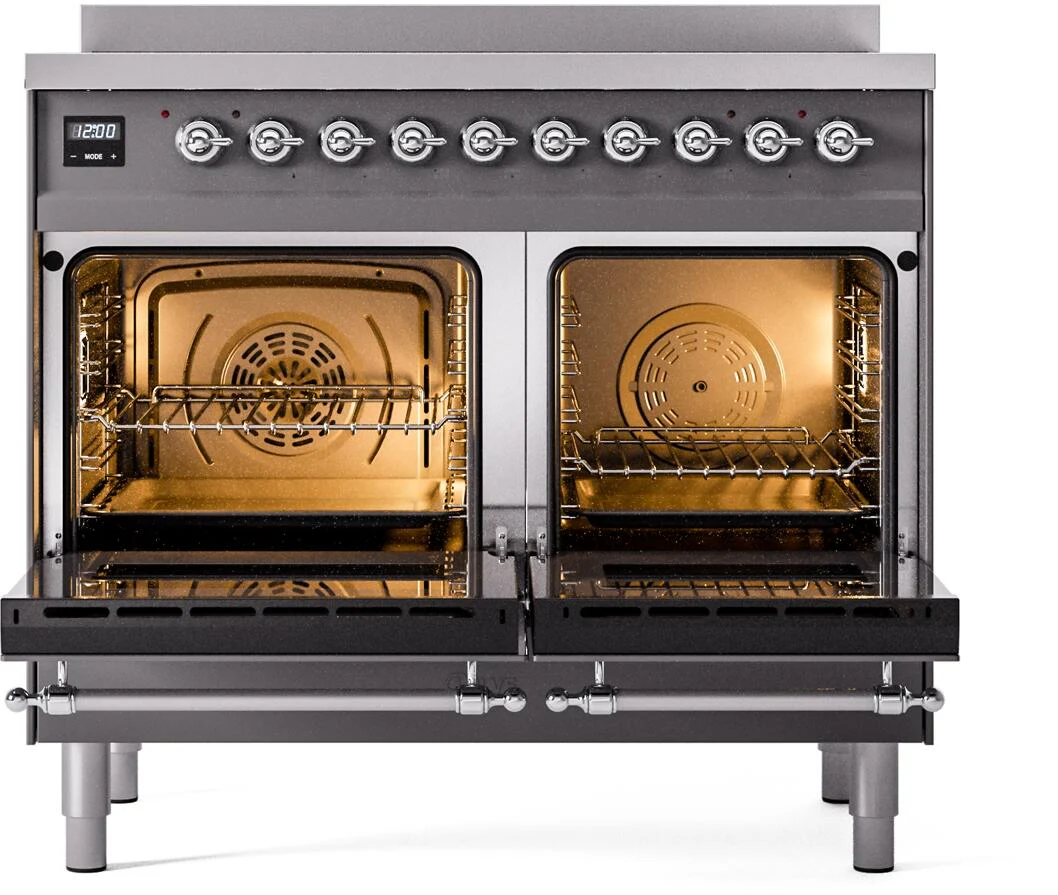 Ilve UPDI406NMPMGC Nostalgie Ii 40 Inch Electric Freestanding Range In Matte Graphite With Chrome Trim - Image 3