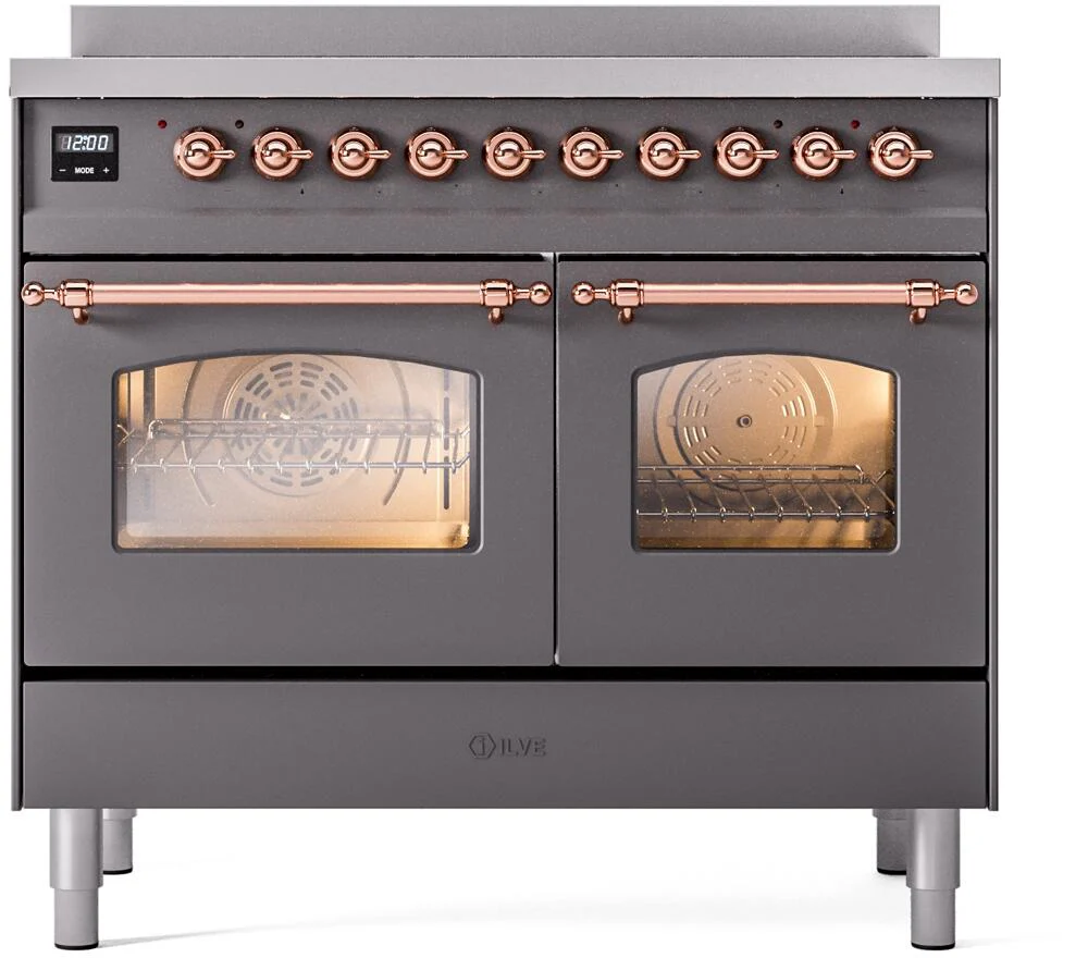 Ilve UPDI406NMPMGP Nostalgie Ii 40 Inch Electric Freestanding Range In Matte Graphite With Copper Trim - Image 2