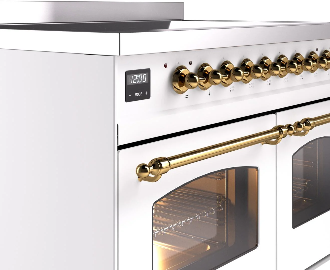 Ilve UPDI406NMPWHG Nostalgie Ii 40 Inch Electric Freestanding Range In White With Brass Trim - Image 7