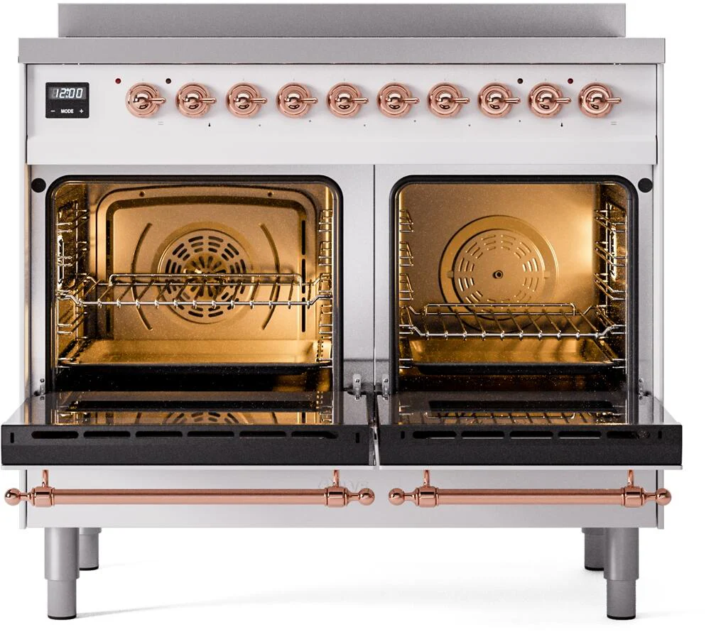 Ilve UPDI406NMPWHP Nostalgie Ii 40 Inch Electric Freestanding Range In White With Copper Trim - Image 3