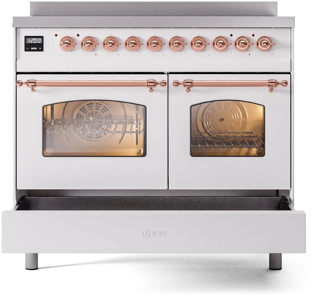 Ilve UPDI406NMPWHP Nostalgie Ii 40 Inch Electric Freestanding Range In White With Copper Trim - Image 6