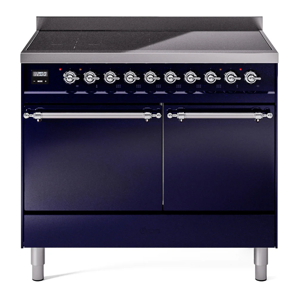 Ilve UPDI406QNMPMBC Nostalgie Ii 40 Inch Electric Freestanding Range In Blue With Chrome Trim
