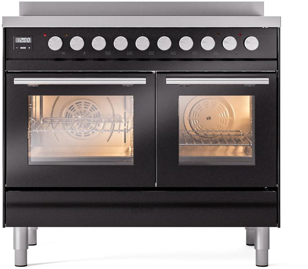 Ilve UPDI406WMPBK Professional Plus Ii 40 Inch Electric Freestanding Range In Glossy Black With Trim - Image 2