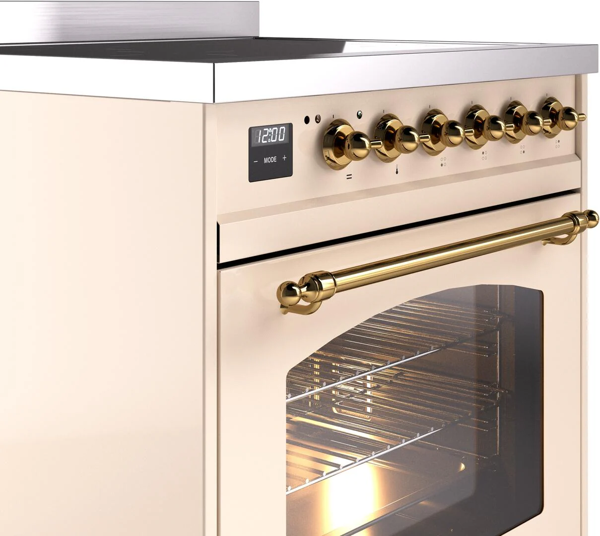 Ilve UPI304NMPAWG Nostalgie Ii 30 Inch Electric Freestanding Range In Antique White With Brass Trim - Image 5