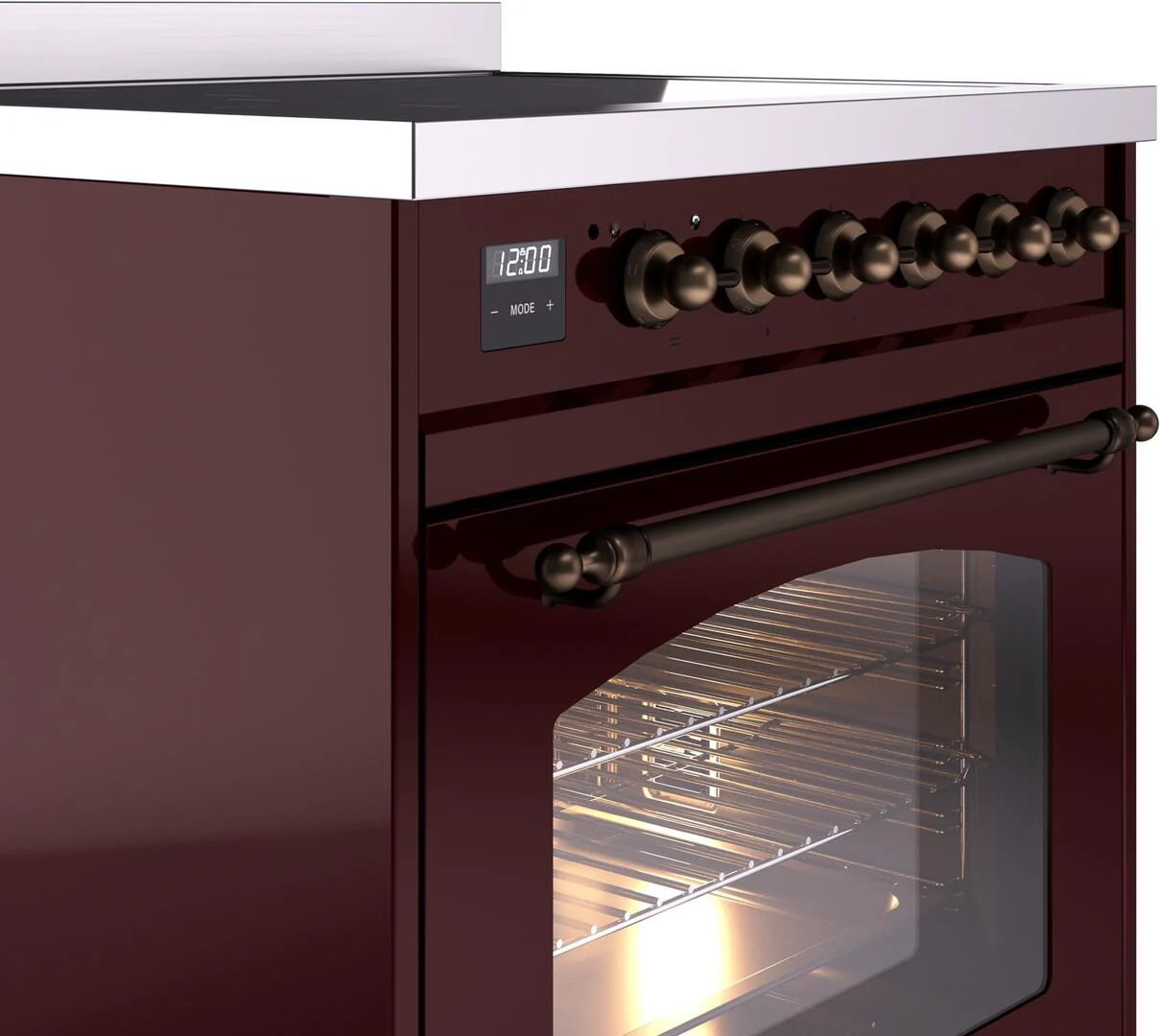 Ilve UPI304NMPBUB Nostalgie Ii 30 Inch Electric Freestanding Range In Burgundy With Bronze Trim - Image 5