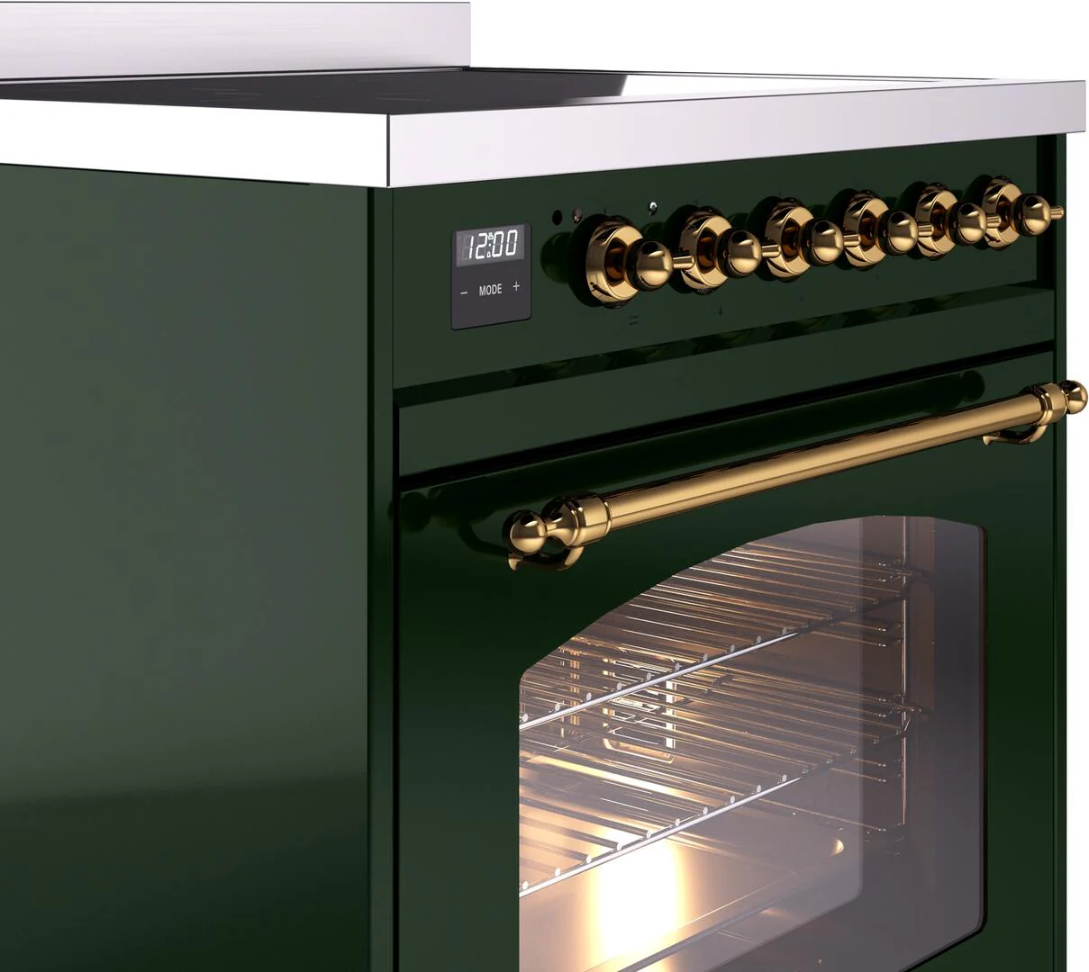 Ilve UPI304NMPEGG Nostalgie Ii 30 Inch Electric Freestanding Range In Emerald Green With Brass Trim - Image 5