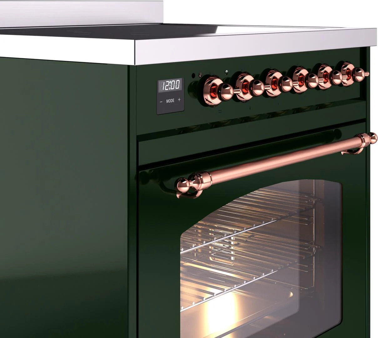Ilve UPI304NMPEGP Nostalgie Ii 30 Inch Electric Freestanding Range In Emerald Green With Copper Trim - Image 5