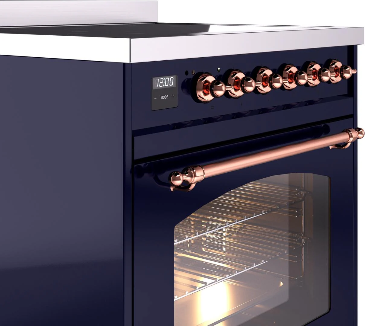 Ilve UPI304NMPMBP Nostalgie Ii 30 Inch Electric Freestanding Range In Blue With Copper Trim - Image 5