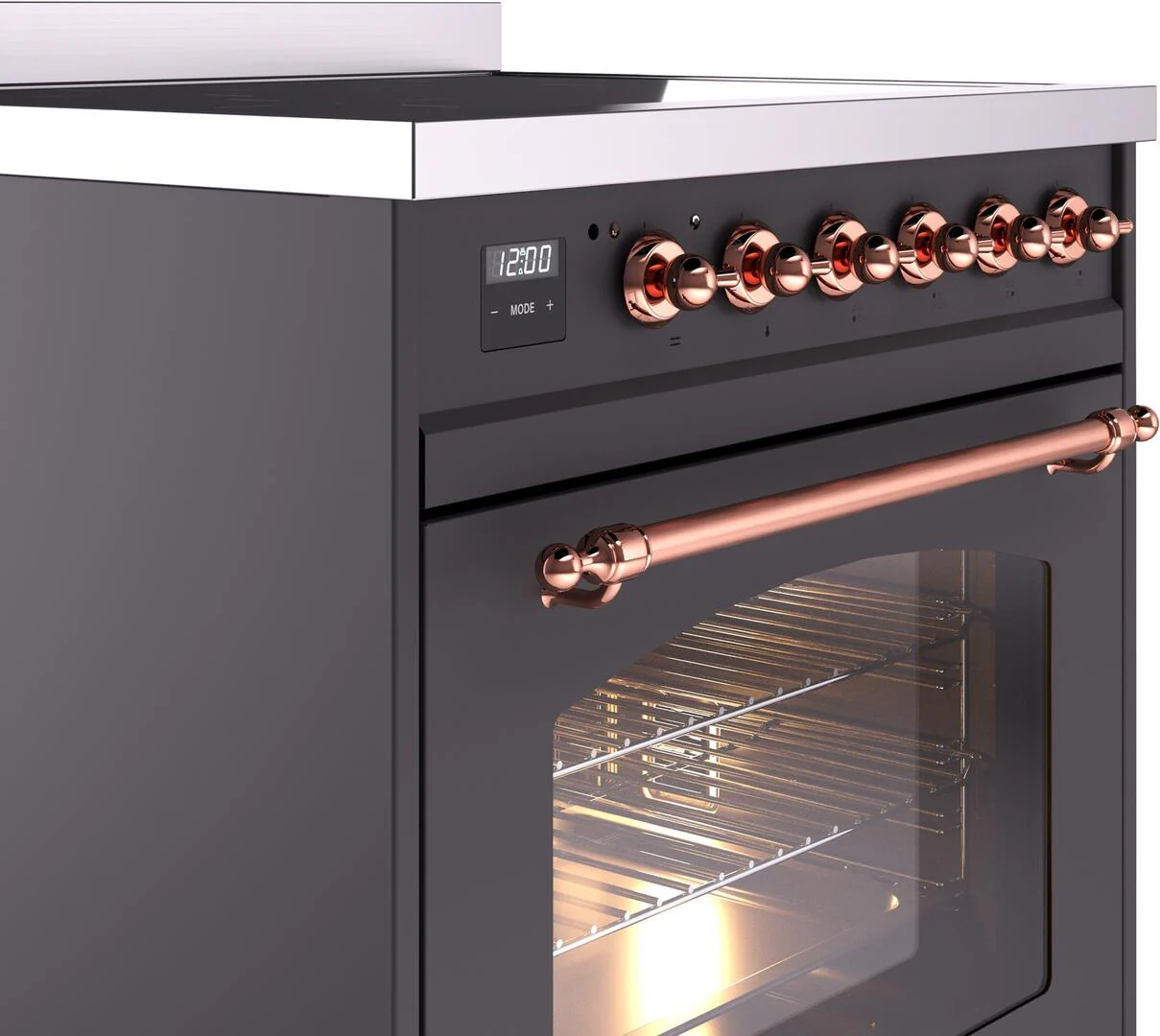 Ilve UPI304NMPMGP Nostalgie Ii 30 Inch Electric Freestanding Range In Matte Graphite With Copper Trim - Image 5