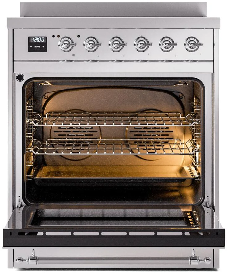 Ilve UPI304NMPSSC Nostalgie Ii 30 Inch Electric Freestanding Range In Stainless Steel With Chrome Trim - Image 3
