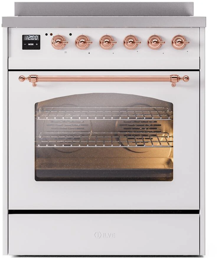 Ilve UPI304NMPWHP Nostalgie Ii 30 Inch Electric Freestanding Range In White With Copper Trim - Image 2