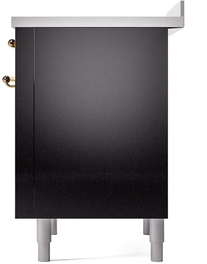 Ilve UPI366NMPBKG Nostalgie Ii 36 Inch Electric Freestanding Range In Glossy Black With Brass Trim - Image 7