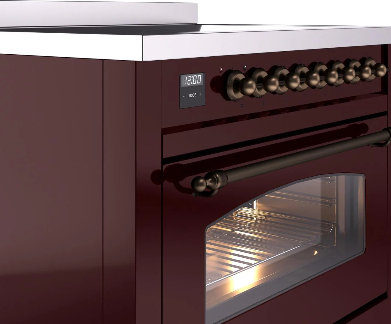 Ilve UPI366NMPBUB Nostalgie Ii 36 Inch Electric Freestanding Range In Burgundy With Bronze Trim - Image 5