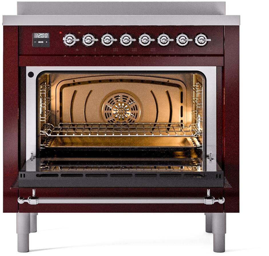 Ilve UPI366NMPBUC Nostalgie Ii 36 Inch Electric Freestanding Range In Burgundy With Chrome Trim - Image 3