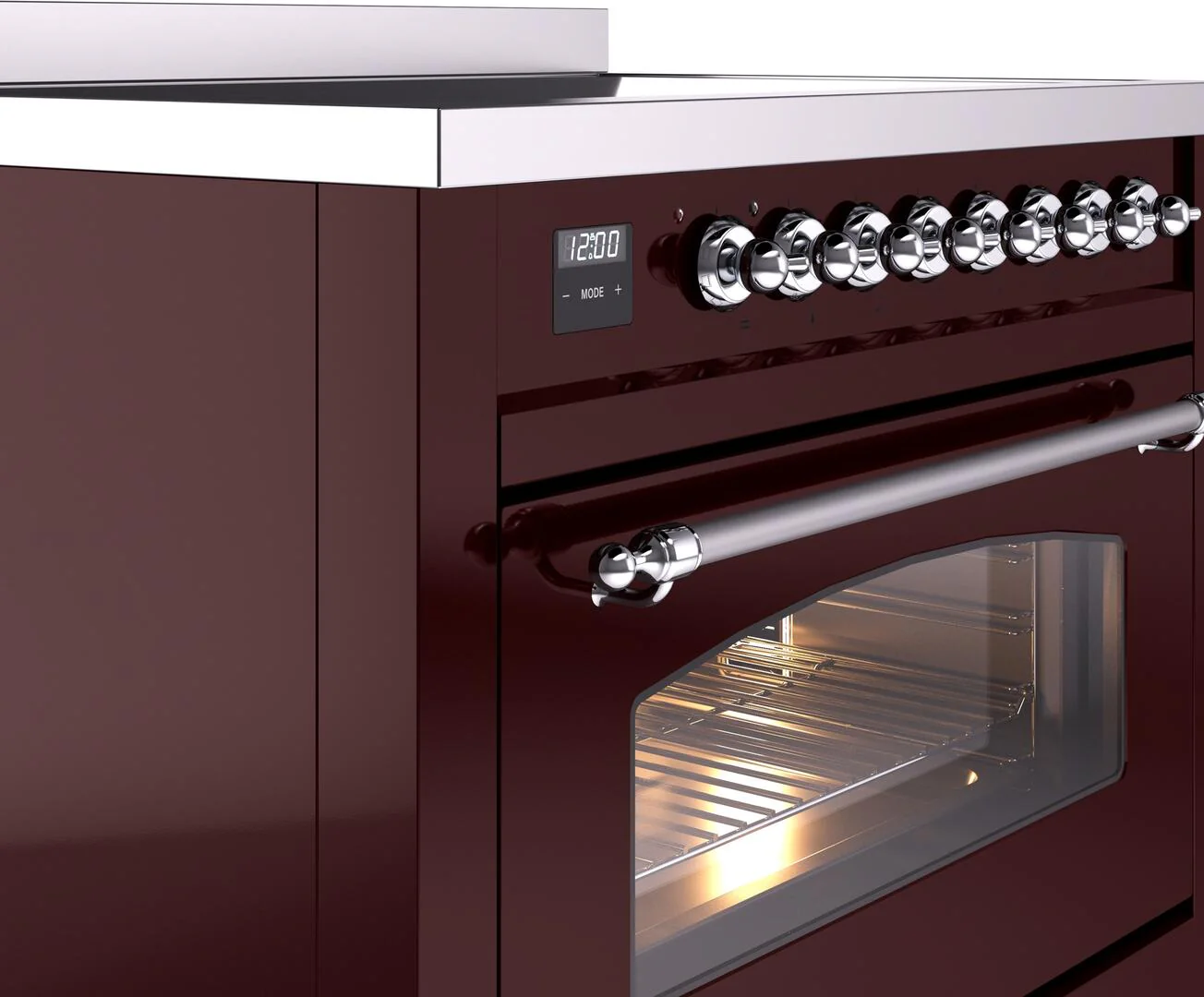 Ilve UPI366NMPBUC Nostalgie Ii 36 Inch Electric Freestanding Range In Burgundy With Chrome Trim - Image 5