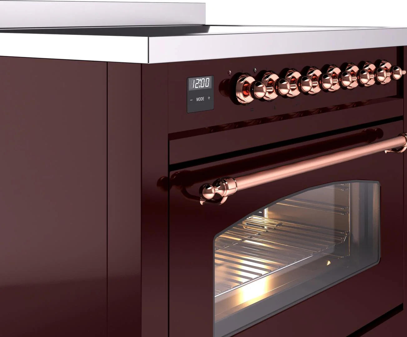 Ilve UPI366NMPBUP Nostalgie Ii 36 Inch Electric Freestanding Range In Burgundy With Copper Trim - Image 5