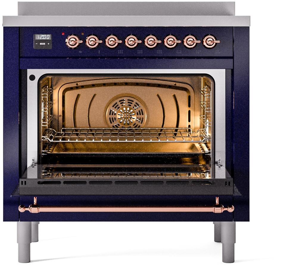 Ilve UPI366NMPMBP Nostalgie Ii 36 Inch Electric Freestanding Range In Blue With Copper Trim - Image 3
