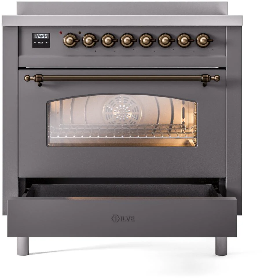 Ilve UPI366NMPMGB Nostalgie Ii 36 Inch Electric Freestanding Range In Matte Graphite With Bronze Trim - Image 4