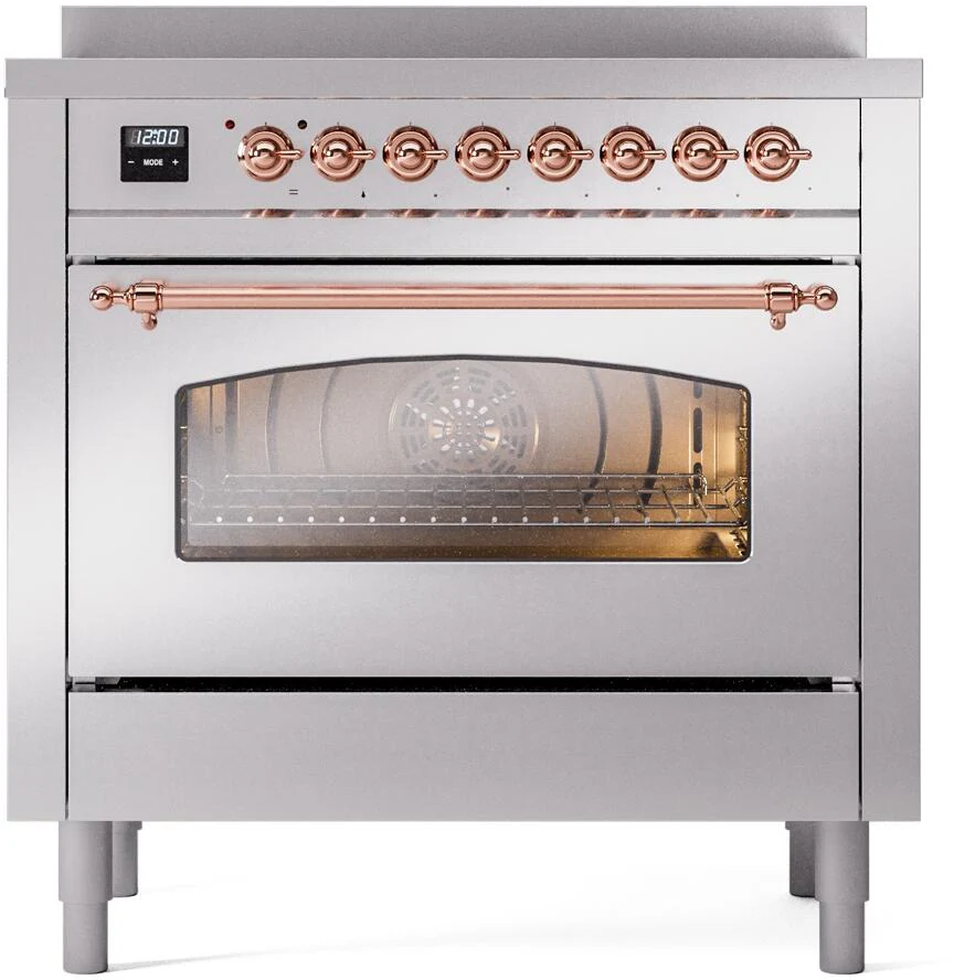Ilve UPI366NMPSSP Nostalgie Ii 36 Inch Electric Freestanding Range In Stainless Steel With Copper Trim - Image 2