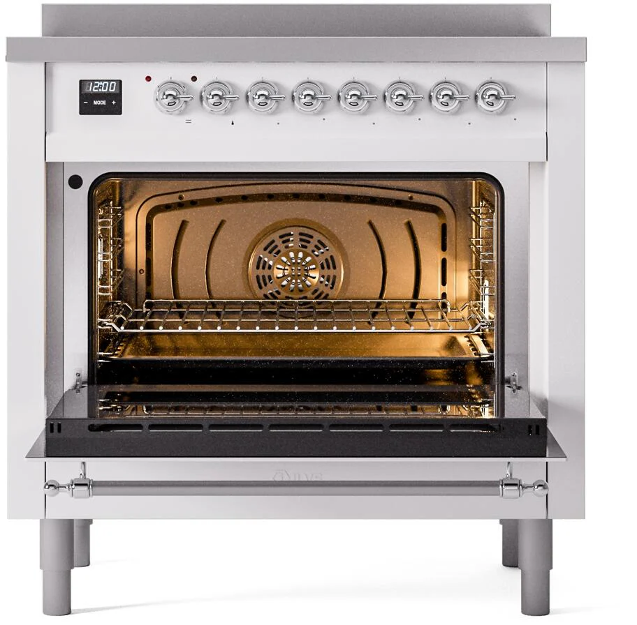 Ilve UPI366NMPWHC Nostalgie Ii 36 Inch Electric Freestanding Range In White With Chrome Trim - Image 3