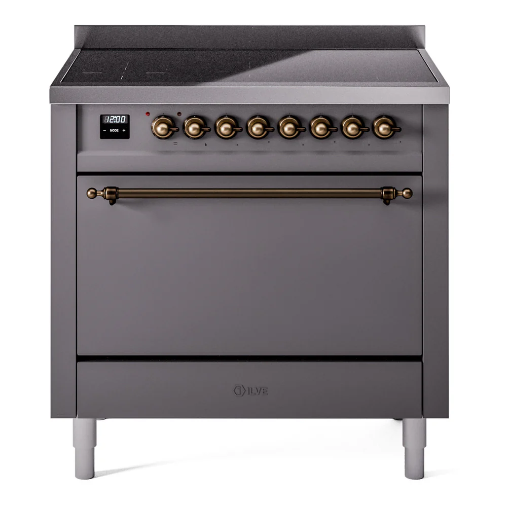 Ilve UPI366QNMPMGB Nostalgie Ii 36 Inch Electric Freestanding Range In Matte Graphite With Bronze Trim