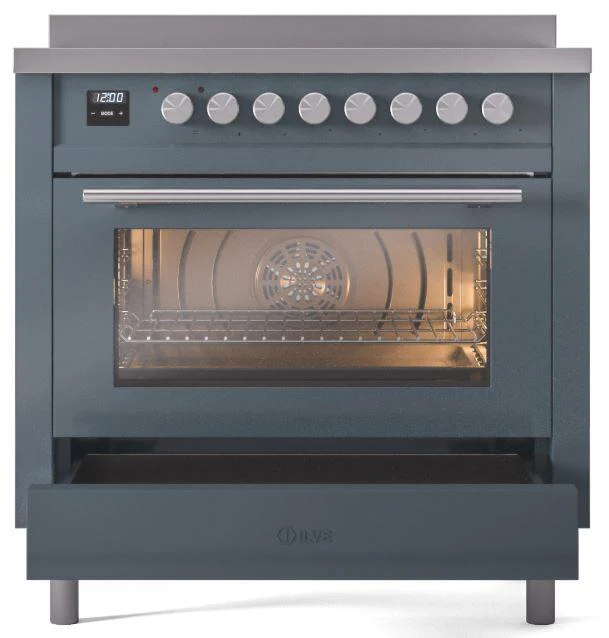 Ilve UPI366WMPBG Professional Plus Ii 36 Inch Electric Freestanding Range In Blue Grey With Trim - Image 4