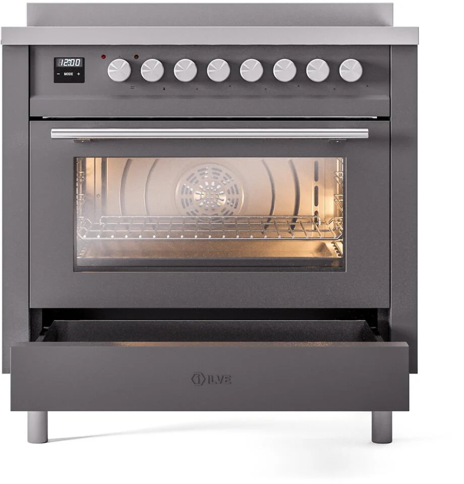 Ilve UPI366WMPMG Professional Plus Ii 36 Inch Electric Freestanding Range In Matte Graphite With Trim - Image 4