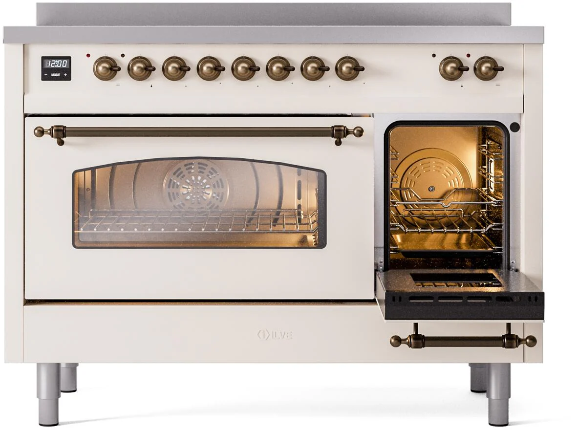 Ilve UPI486NMPAWB Nostalgie Ii 48 Inch Electric Freestanding Range In Antique White With Bronze Trim - Image 5