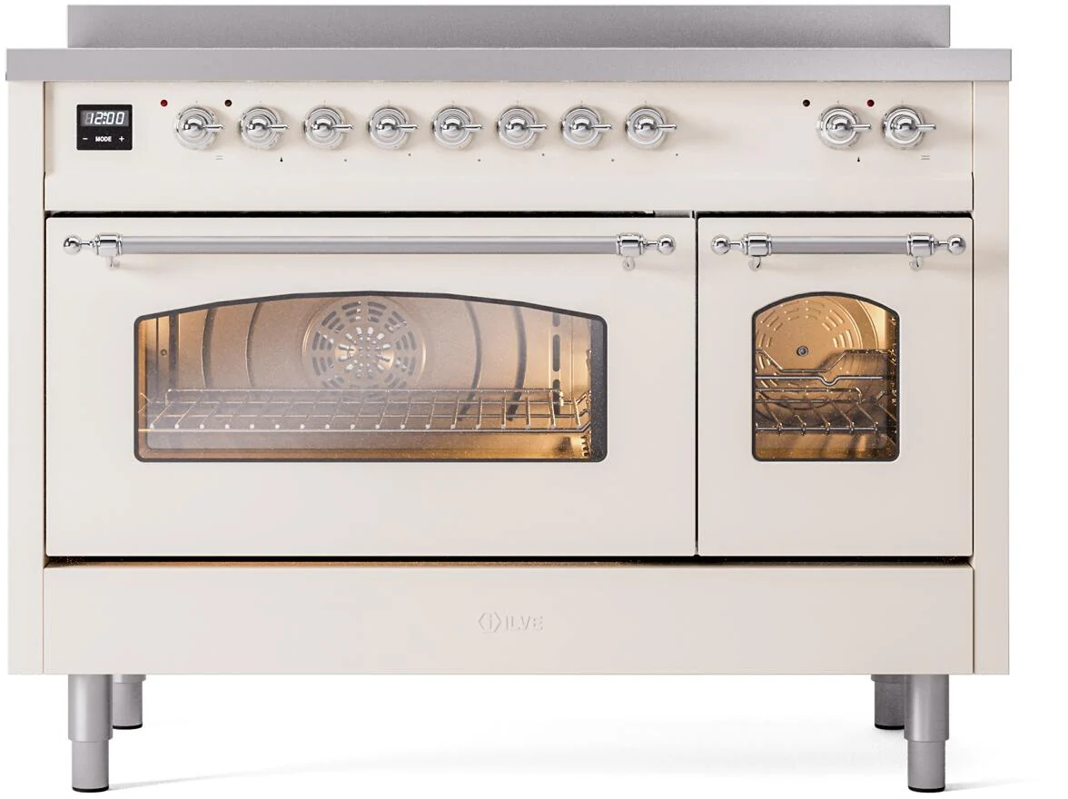 Ilve UPI486NMPAWC Nostalgie Ii 48 Inch Electric Freestanding Range In Antique White With Chrome Trim - Image 2