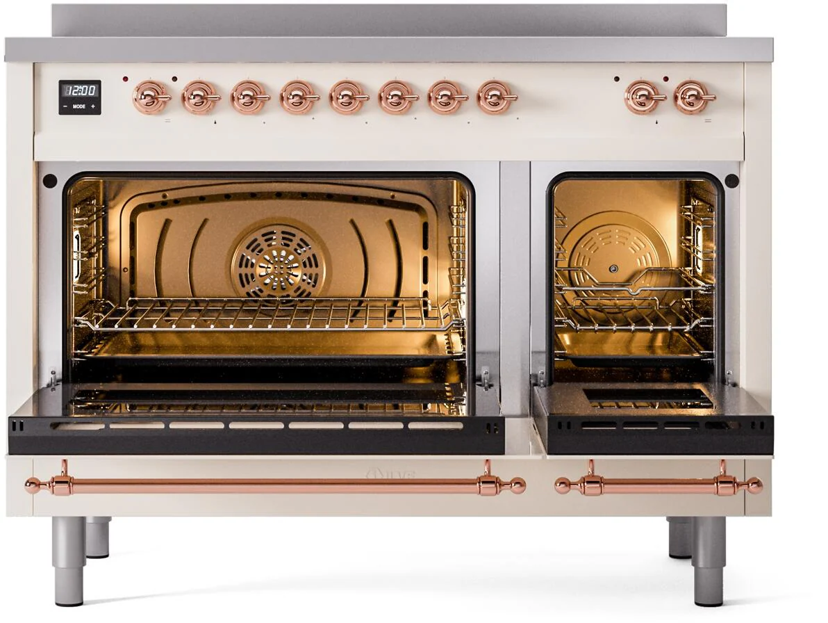 Ilve UPI486NMPAWP Nostalgie Ii 48 Inch Electric Freestanding Range In Antique White With Copper Trim - Image 3