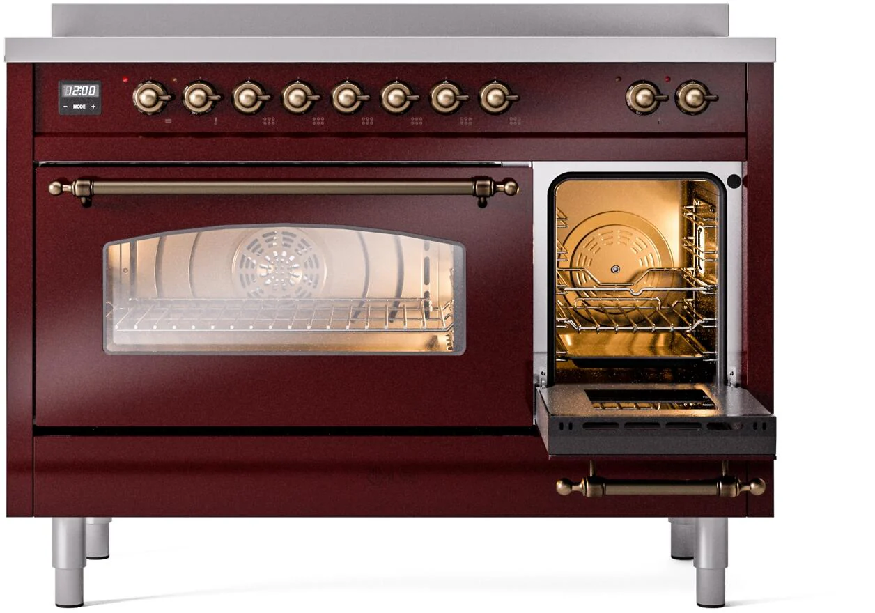 Ilve UPI486NMPBUB Nostalgie Ii 48 Inch Electric Freestanding Range In Burgundy With Bronze Trim - Image 5
