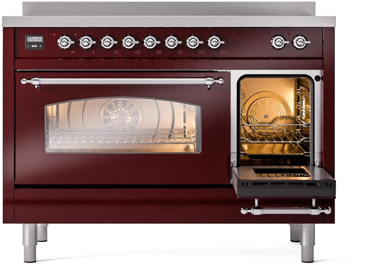 Ilve UPI486NMPBUC Nostalgie Ii 48 Inch Electric Freestanding Range In Burgundy With Chrome Trim - Image 5